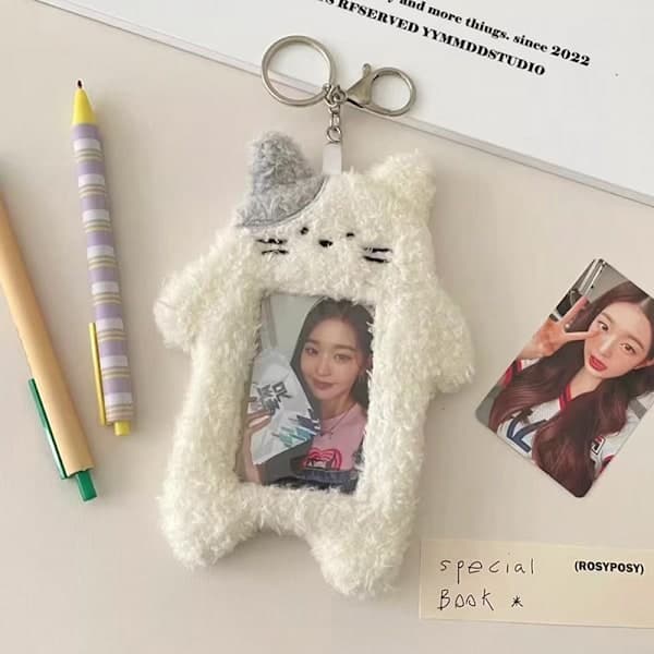 e Cat Plush Photocard Holder Kpop Idol Photo Case Protective White White