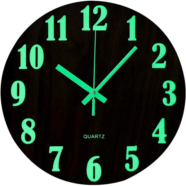 Light wall clock 12 inch silent design wooden night light round