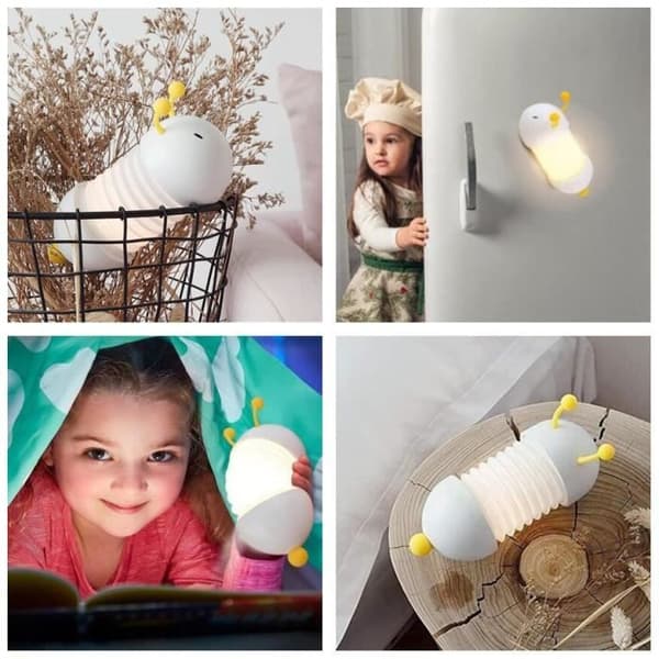 Babynattlampa – Vikbar larvformad justerbar nattlampa för sovrum med magnet för camping och resor