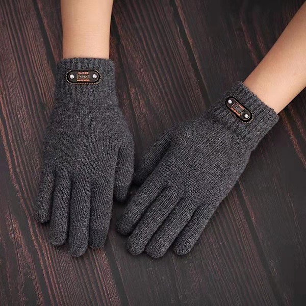 Høst-Vinter Mænd Strikket Handsker Touch Screen Høj Kvalitet Uld Ensfarvet Handsker Mænd Vanter 11763-Sort 11763-Black Elastic stretchable