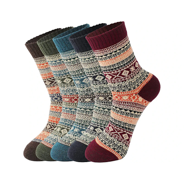 5 Par Damsockor i Ull - Tjocka Sockor för Kallt Väder - Multipack