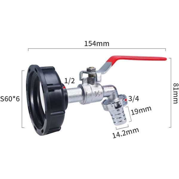 IBC tankadapter 1/2\" gjengekobling, kran 1000L tankkran