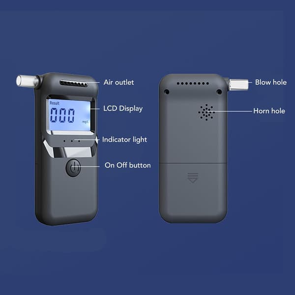 Digital alkoholtester med blå LCD-skjerm, personlig alkometer inkluderer 10 utskiftbare munnstykker for nøyaktig alkoholtesting