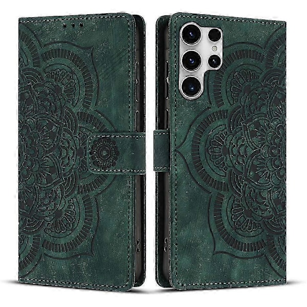 Frostat Läderfodral för Mandala Emed Retro Telefon Gree{ee} Green For Samsung Galaxy S23 Ultra 5G