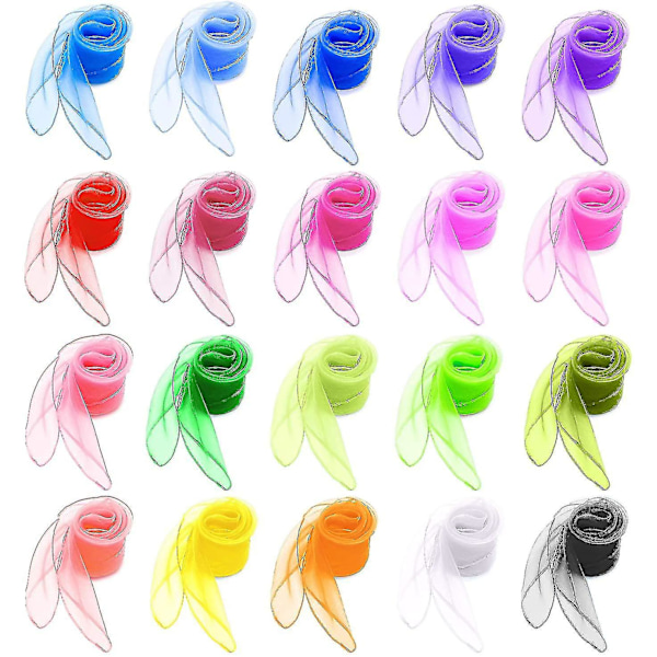 20 Pcs Multicolor Dance Shawls, Soft Organza Silk Square Magic Tricks Movement Performance Props Accessories Shawls For Kids Girls Party Ac