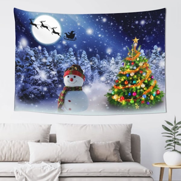 Merry Christmas Tree Wall Tapestry, Snowman Tapestry Hanging