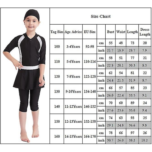 Perfekt flickor barn muslimsk badkläder islamisk badkläder mild hud Burkini badkläder strandkläder - Perfet marinblå Navy Blue 7-8 Years