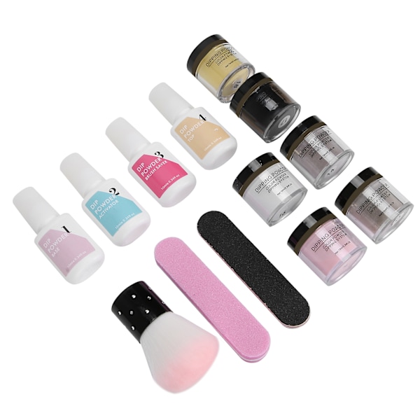 Nageldippningspulver Set Nagelkonst Pulver Topp Baslack Gel Dammborste Manikyrverktyg SetK1215