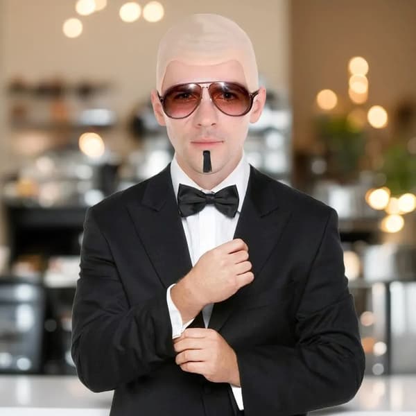Mr Worldwide Skaldet Hætte & Solbriller Sæt, Kendisikon Udklædning Pitbull Kostume Tilbehør Sæt-Perfekt 1 pc