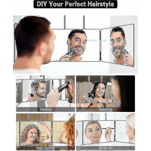 360 Frisørspejl 3-Sidet Frisørspejl Bærbart Hængespejl Justerbar Højde Sammenklappeligt Makeupspejl til Frisør Barbering Me{EE}