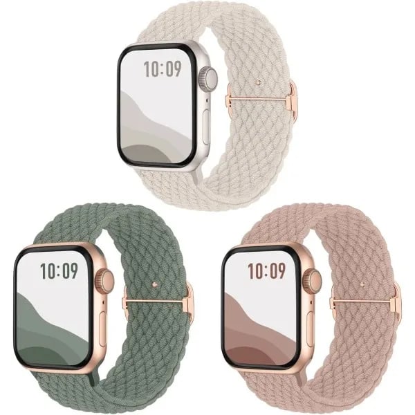 3 kpl punottu solo-loop yhteensopiva Apple Watch -rannekkeen kanssa 40mm 38mm 41mm naisille ja miehille, säädettävä nylon joustava urheiluranneke B B 42/44/45/49mm