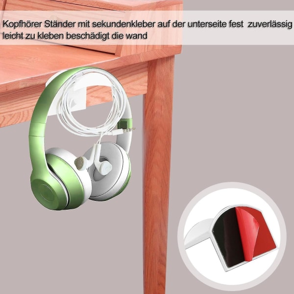 2 delar hörlurshållare, ingen borrning krävs Silica Gel hörlurshållare, med krok Hörlurshållare, vit