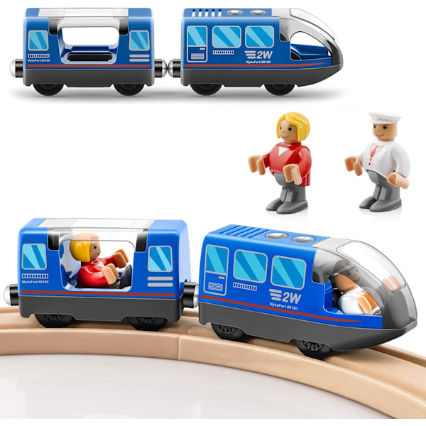 Paristokäyttöinen veturijuna - Junasetti yhteensopiva Thomas-, Brio-, Chuggington-junien ja puisten ratojen kanssa (ei sisälly) - Sininen