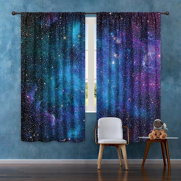Barn Pojkar Gardiner Yttre Rymden Stångficka (2 Delar 150cm*180cm) Blå Planet Nebulosa Kosmisk Svart Psykedelisk