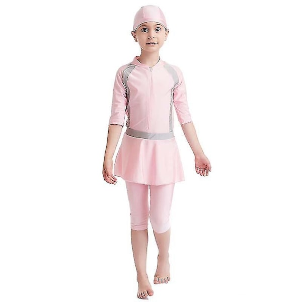 Perfekt pige børns muslimsk badedragt islamisk badedragt mild hud Burkini badedragt strandtøj - Perfekt pink pink 5-6 Years