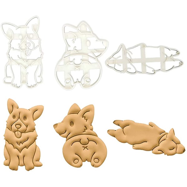 3 kpl/setti Söpöjä corgi-muovikakkuvuokia, hauskoja koiranmuotoisia kakkuvuokia, kakun leivontatyökaluja lapsille, DIY-muotti