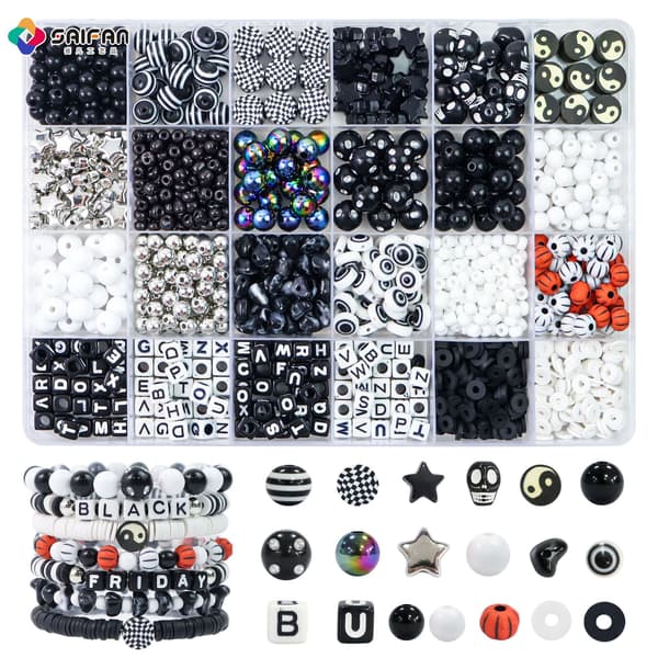 24-rums Halloween Armbånd og Halskæde DIY Perlesæt med Tilbehør 24-piece approximately 1000 pieces.
