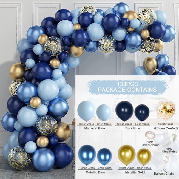 133 Blå Ballongbåge Set, Marinblå Ballonggirland Set, Födelsedag