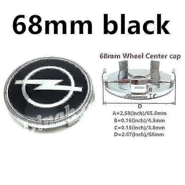 4 stk. Opel 56mm 59mm 60mm 64mm 68mm Bil Hjul Center Nav Kapsler Sort Sølv Fælge Dækning Auto Logo Badge Emblem Dele Tilbehør Navkapsler 4pcs 68mm Black