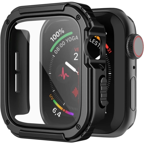 Kestävä Apple Watch -kotelo 44 mm Series Watch 6/5/4 näytönsuojalla, musta 44 mm{EE}