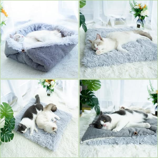 Katteseng Plys Blød Vaskbar Kæledyrsmåtte Til Katte Hvalpe Kaniner 60 X 50 Cm Grå Wit M