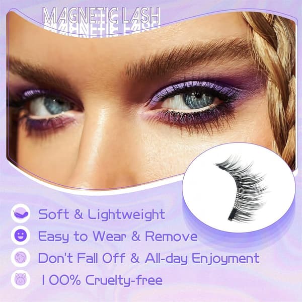 Magnetic False Eyelashes, Glue-Free Reusable Lashes, 1 Pair, with Applicator and Mirror Case, for Dates and Parties, Black