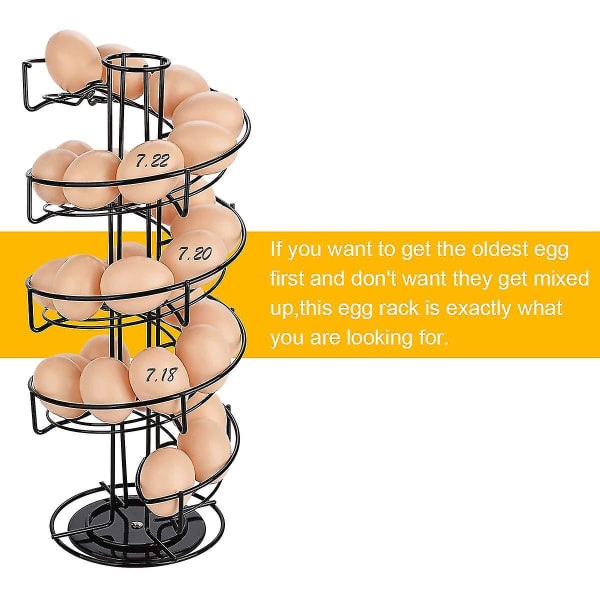Æg Dispenser, Æg Spiral Rustfrit Stål Spiral Design, Æg Stativ Opbevaring Til Ca. 30 - 36 Æg, Sort