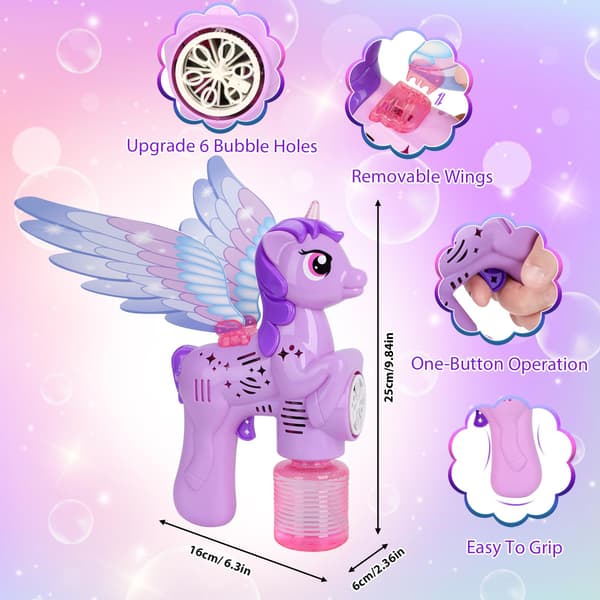 Bubble Guns for Kids, Luminous Unicorn Bubble Machine Gun with Wings, Automatic Bubble Maker Bubble Blaster for Kids (Purple)