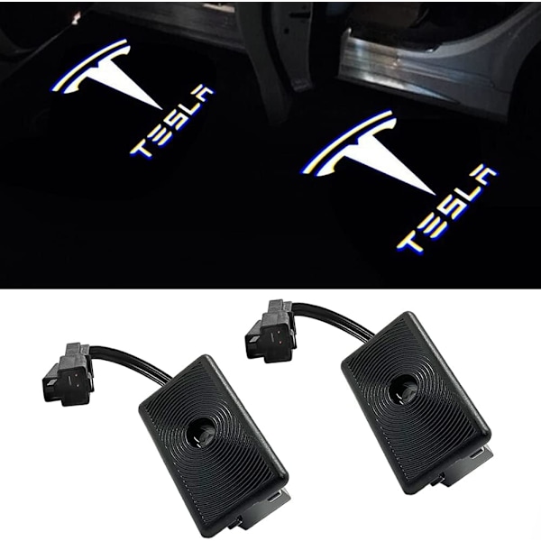 Större Projektion Puddle Lights Logotyp Projektor Dörr Courtesy Step Light Tillbehör för Tesla Model 3/S/X/Y (1. Emblem med Bokstav 2 st)