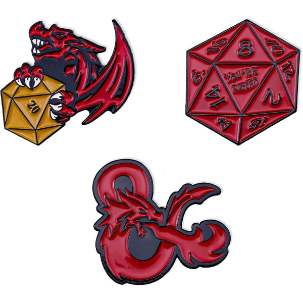 3pcs Dragons Brooch Dungeon Master Enamel Lapel Pin For Game Fans Collector Pins