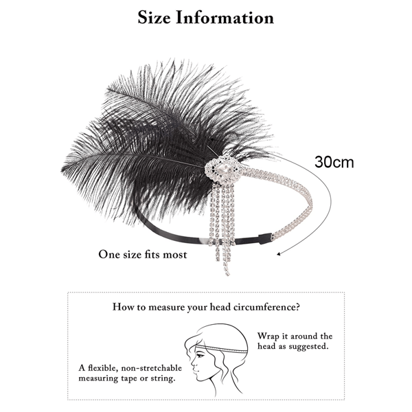 1920s Women's Headband Great Gatsby Inspired Feather Black