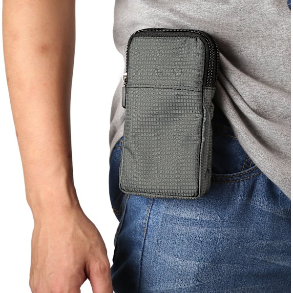 Matkapuhelimen vyölaukku, crossbody-matkapuhelinlaukku, ulkoiluun sopiva nailoninen olkalaukku, jossa vyölenkki ja karabiinihaka, tummanharmaa dark gray 10*18*3.5 CM