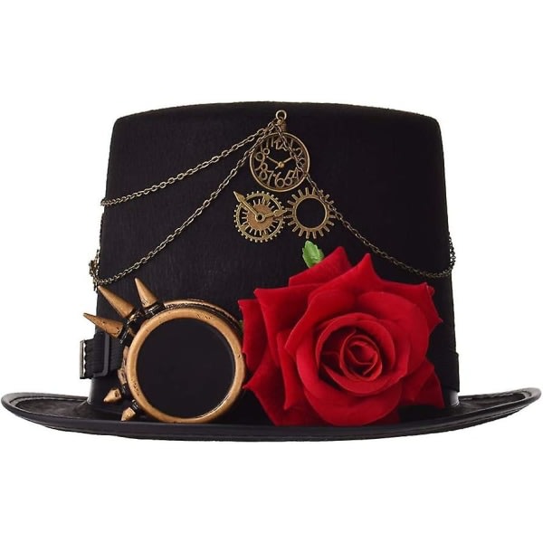 Unisex Steampunk Top Hats Halloween Kostymhatt Med Glasögon (60cm) Svart Svart 5 L