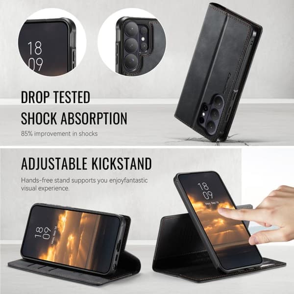 Magnetic RFID Blocking Leather Case for Samsung Galaxy S26 Ultra 5G Svart