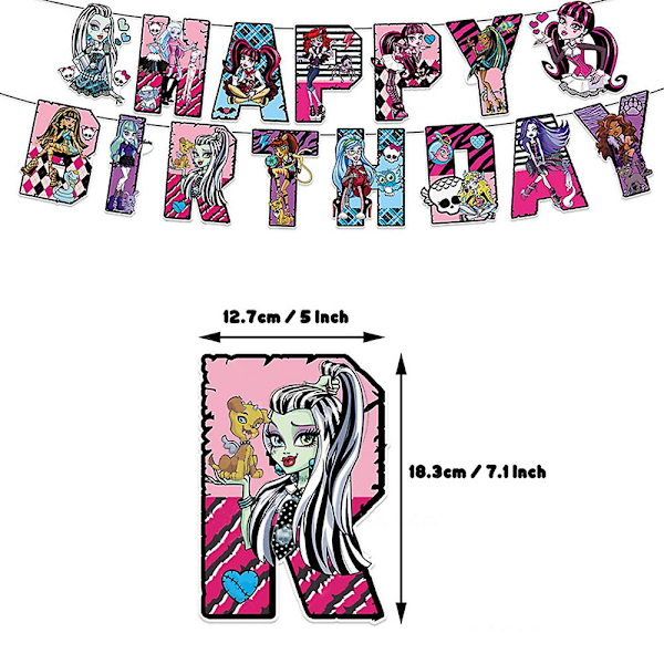 Monster High Temafødselsdagsfesttilbehør Banner Balloner Kit Kage Cupcake Toppers Dekorationssæt