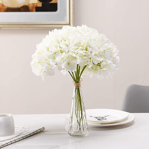 10 stk. hvite hortensia silke blomsterhoder pose elfenben hvit