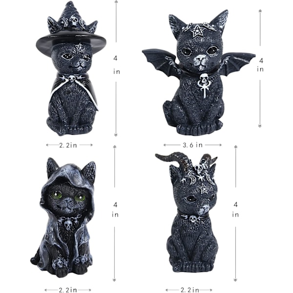 4 st Söta Svarta Katt Tomtar, Katt Halloween Dekorationer Gräsmatta Tomte Prydnad Harts Skrivbord Prydnad Rolig Utomhus Trädgårdsstaty Figur Utomhus