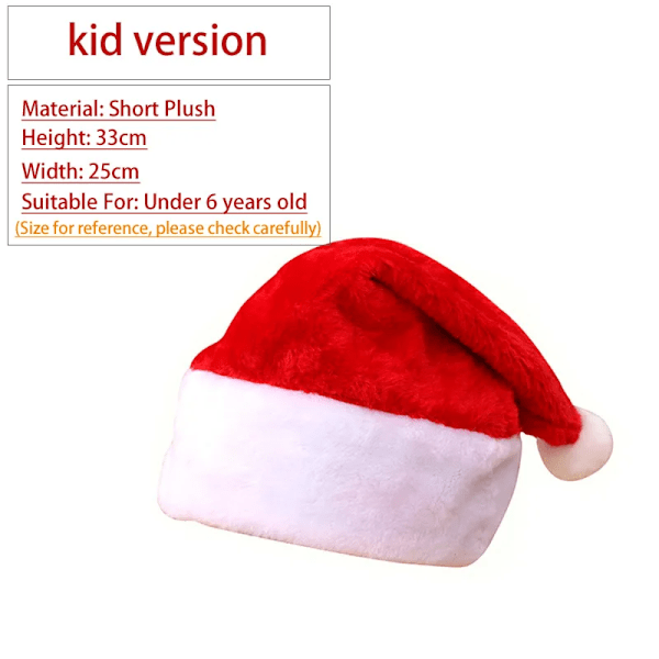 Sød Julehat til Børn/Voksne - Rød Ikke-vævet Hat med LED-lys - Julemandshat til Hjem, Kontor, Bar, Julefest Dekoration Kid Plush