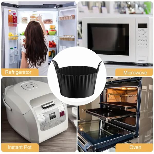 Airfryer Tilbehørssett 6 Deler Eggformer Silikon Bakekopper BPA-fri Universal Passform Svart