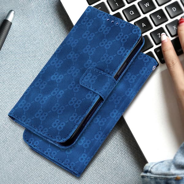 Dobbelt 8-format reliefbeslag kortholder pung etui egnet til iPhone 7/iPhone 8/SE (2020), lavet af PU-lædermateriale Blue