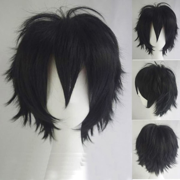 Vit Kort Peruk, Bob Anime Cosplay Flerlagrad Rakt Hår Kostymfest Anime Pixie Maskerad för Kvinnor Män Pojkar Flickor