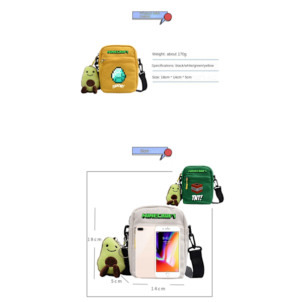 Minecraft Student Axelväska Casual Tecknad Svart ~ 3