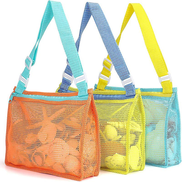 3 stk. Strandlegetøj Netpose - Børns Seashell opbevaringspose