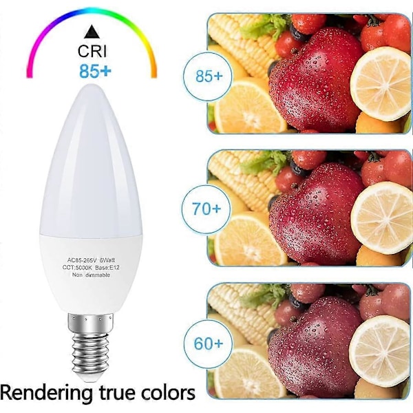 6-pack E12 LED takfläktslampor, motsvarande 60 watt kandelaber LED-lampor, typ B-lampa för ljuskrona, glödlampor, ej dimbara{ee}