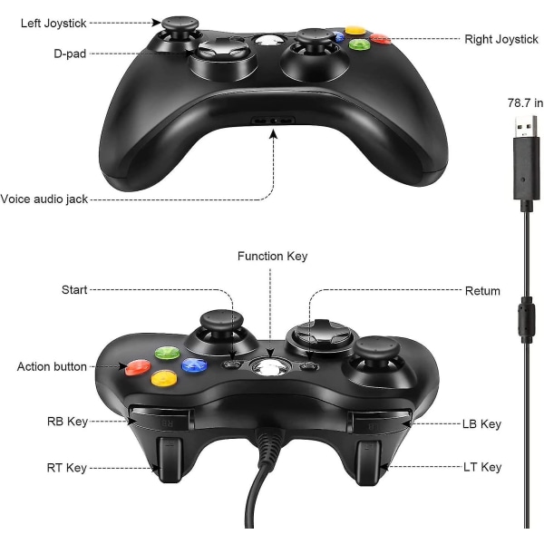 Controller för Xbox 360, joystick med trådbunden USB kontroll
