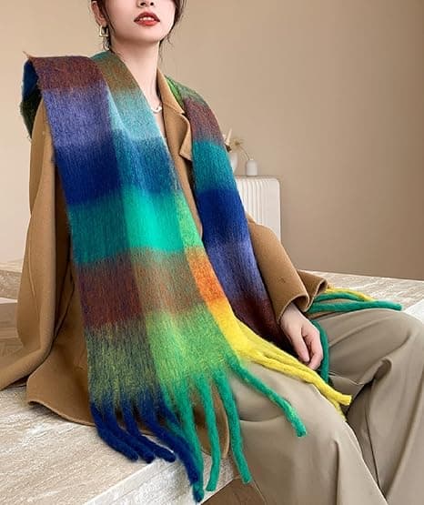 Regnbue Varmt Halstørklæde til Kvinder Vinter Sjal Wrap 100% Genanvendt Polyesterfiber 190x37cm