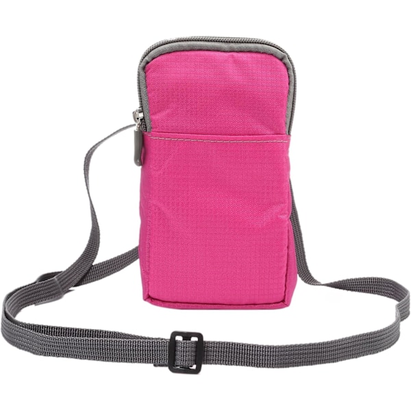 Mobiltelefon midjeväska, crossbody mobiltelefonväska, utomhus rese nylon axelväska, med bältesögla karbinhake rosröd rose Red 10*18*3.5 CM