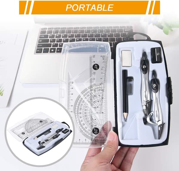 Geometric, 10 pcs Geometry Set, Protractor Compass Pencil Ruler Pencil Refills