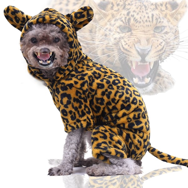 Husdjurskläder Höst och Vinter Fyra Ben Flanell Varma Hund Katt Husdjurstillbehör Gepard fyra Cheetah four xs