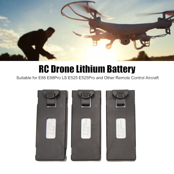 3 stk. RC Fly Lithium Batteri Sæt Nemt Opladningskabel Sæt til E88 E88Pro LS E525 E525Pro 3.7v 2600mah